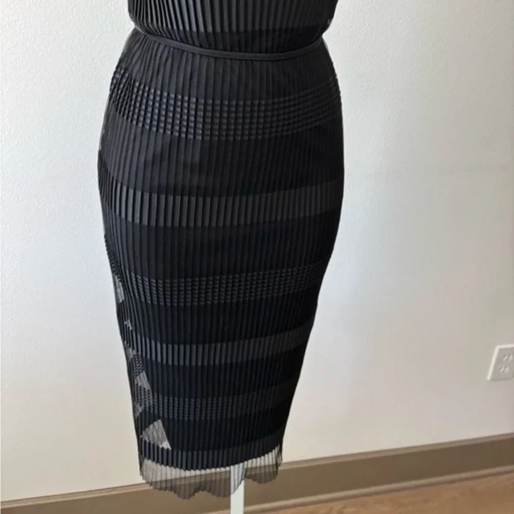 Y2K H & M Large Midi Striped Sheer Mesh BodyCon Festival Avant-Garde Gothic Glam - Picture 10 of 12